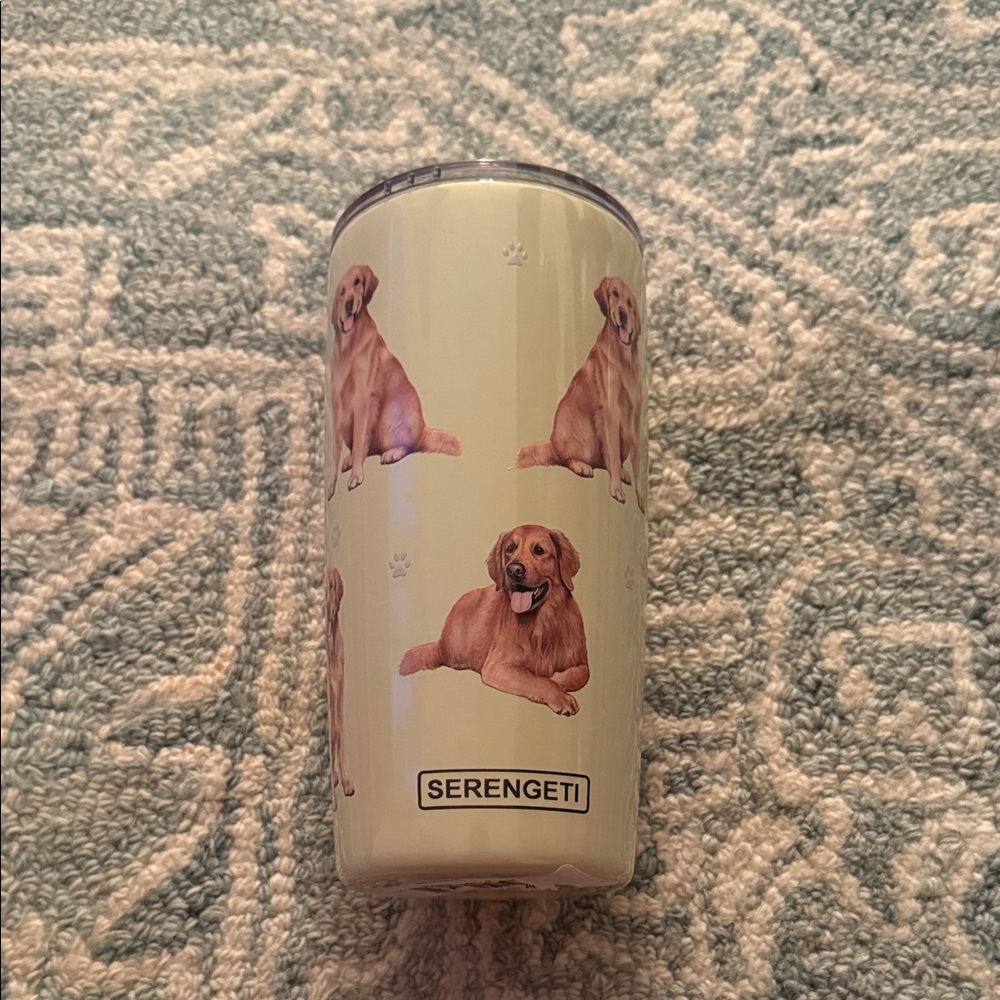 Serengeti Cream Travel Tumbler with Golden Retriever Print